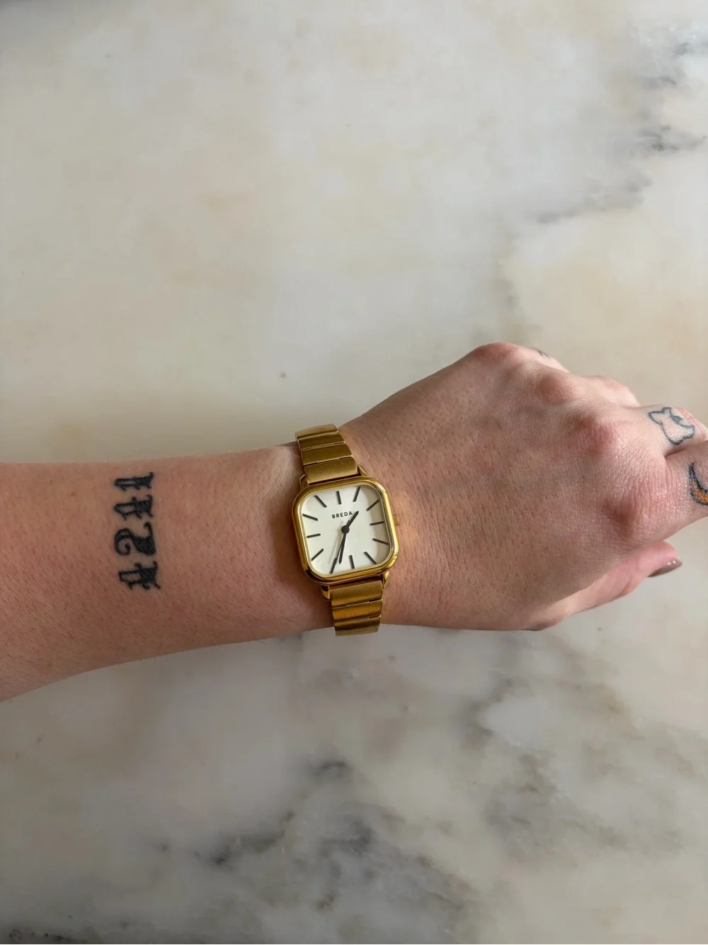 Esther Gold Square Watch with White Face